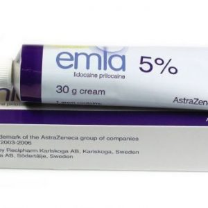 EMLA 5% lidocaine prilocaine cream, 30g tube and box by AstraZeneca.