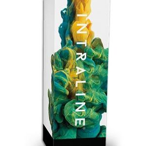 Intraline Two product box with yellow and teal ink swirl design.