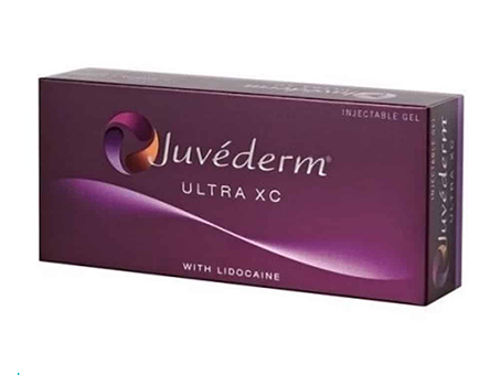 Juvederm Ultra XC injectable gel box with lidocaine.
