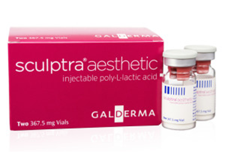 Sculptra Aesthetic injectable poly-L-lactic acid vials and packaging.
